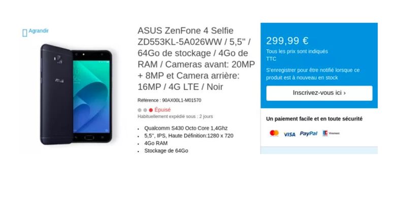 Bocoran foto Asus ZenFone 4 Selfie dari situs Asus Perancis.