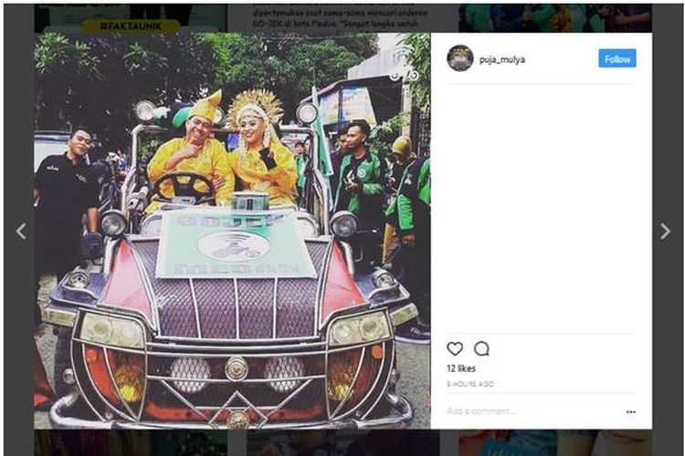 Pernikahan dua pengemudi ojek online Go-Jek di Medan, Sumatera Utara, ramai diperbincangkan di media sosial.
