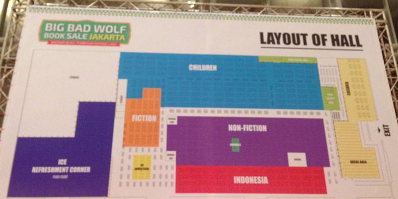 Denah lokasi pameran buku Big Bad Wolf 2017 di Indonesia Convention Exhibition (ICE), Jalan BSD Grand Boulevard, Serpong, Banten, Sabtu (22/4/2017). Pameran berlangsung mulai 21 April hingga 2 Mei 2017.