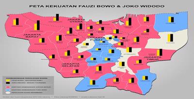 PETA JAKARTA: LITBANG KOMPAS, DATA: KPU DKI JAKARTA,Pemilihan Kepala Daerah DKI Jakarta ,Foke Versus Jokowi