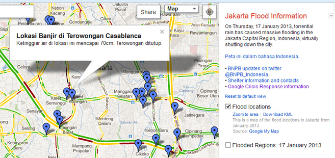 Google Crisis Response, peta banjir Jakarta 2013