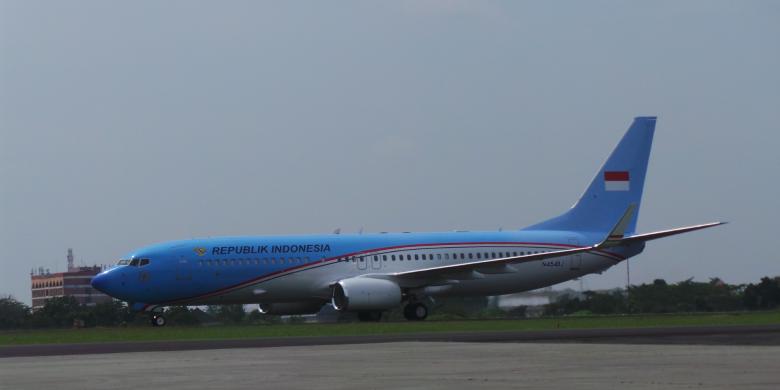 Pesawat Kepresidenan RI berjenis Boeing Bussines Jet (BBJ-2) tiba di Indonesia