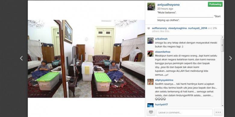 Foto Ibu Yudhoyono sedang membereskan barang-barangnya di Istana Negara mengundang simpati
