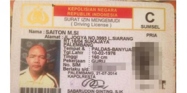 SIM milik Saiton yang menggegerkan dunia maya, Kamis (27/8/2015).