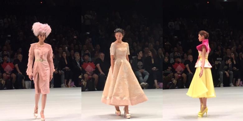 Kolaborasi empat desainer dengan tema Savana Muria dalam Indonesia Fashion Week 2017 di Jakarta, Minggu (5/2/2017).