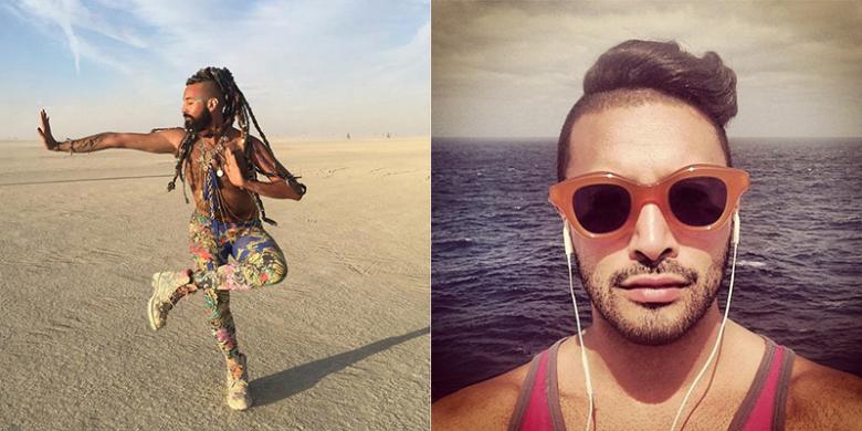 @yolofahad/ Instagram --Pangeran Fahad saat menghadiri festival Burning Man tahun 2015 (kiri). Dia juga suka bereksperimen dengan kaya rambut.