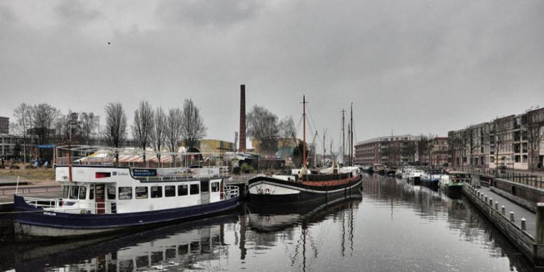 Kanal-kanal di kota tua Amersfoort, Belanda.