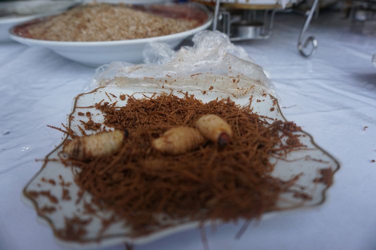 
Ulat sagu dalam keadaan hidup untuk dimakan.