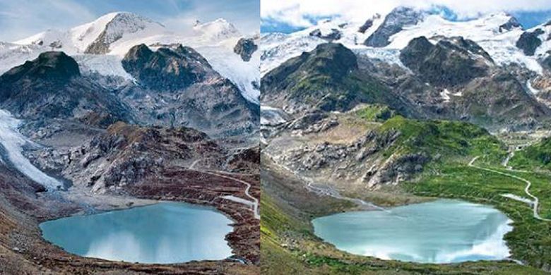 Gletser Stein, Switzerland, mundur sebanyak 550 meter dari tahun 2006 ke 2015