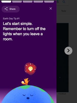 Salah satu tips mudah untuk merawat lingkungan yang ditampilkan Google di laman hasil pencariannya pada Hari Bumi.