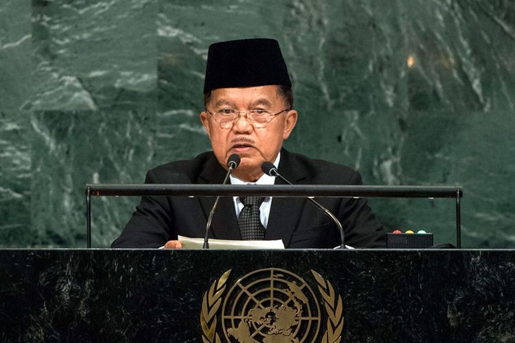 Wakil Presiden Indonesia Muhammad Jusuf Kalla berbicara di muka Majelis Umum Perserikatan Bangsa-bangsa (PBB) di New York, Amerika Serikat. 