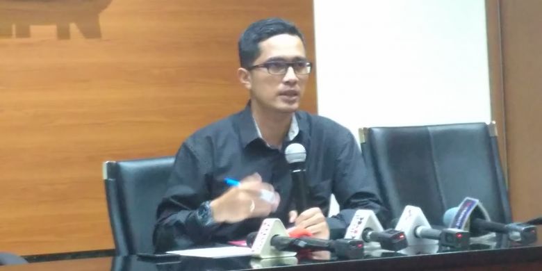 Juru Bicara KPK Febri Diansyah di di gedung KPK, Jakarta, Rabu (15/3/2017)