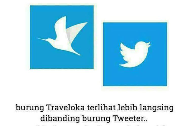 Meme yang membandingkan logo burung Traveloka dan Twitter.