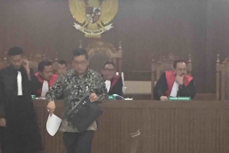 Sekjen PDI-Perjuangan Hasto Kristianto saat menjadi saksi kasus dugaan pencemaran nama baik dengan terdakwa Alfian Tanjung, di Pengadilan Negeri Jakarta Pusat, Rabu (7/2/2018).