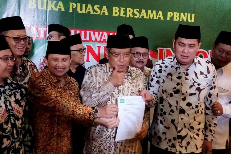 Ketua Pengurus Besar Nahdlatul Ulama (PBNU), Said Aqil Siroj dalam konferensi pers di kantor PBNU, Jakarta Pusat, Kamis (15/6/2017).