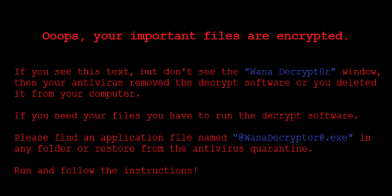 Tampilan wallpaper dari komputer Windows yang terjangkit ransomware WannaCry.