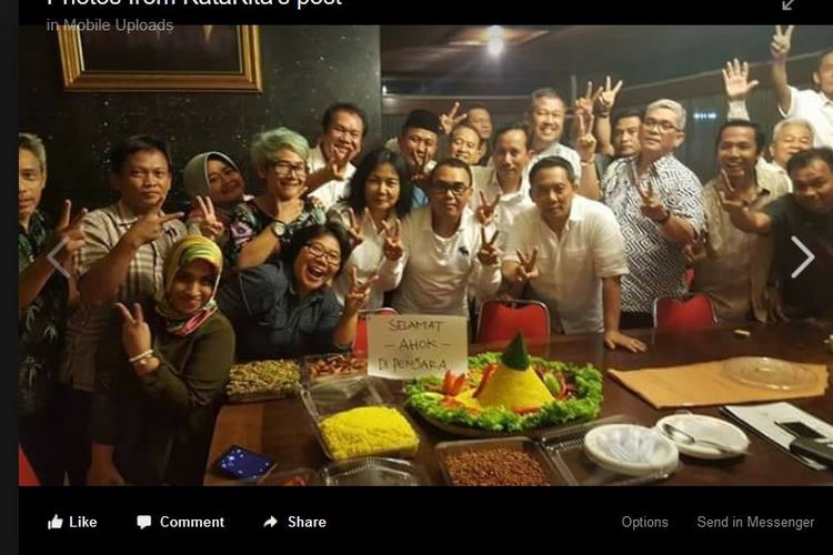 Foto syukuran yang beredar setelah Ahok divonis dua tahun penjara dalam kasus penodaan agama. 