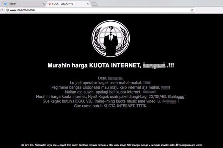 Halaman situs web Telkomsel yang di-deface pada Jumat (28/4/2017).