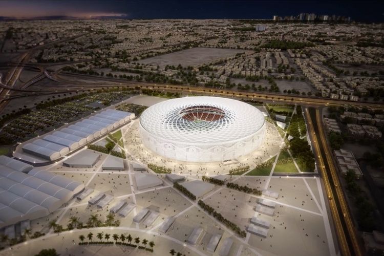 Stadion Al Thauma yang disainnya menyerupai kopiah tradisional Arab.