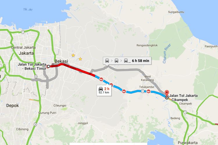 Kemacetan di ruas Tol Cikampek pada Senin (26/06/2017) mengular hingga 52 km.