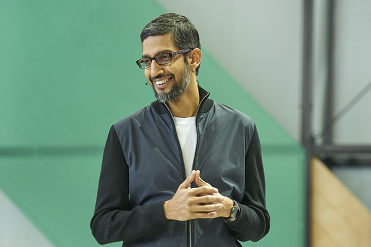                                CEO Google, Sundar Pichai, Rabu (17/5/2017), saat menjadi spekaer pada keynote utama Google I/O 2017 di Shoreline Amphitheatre, AS.