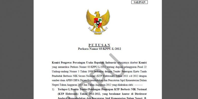 Salinan Putusan Perkara Nomor 03/KPPU-L/2012| Kompas.com