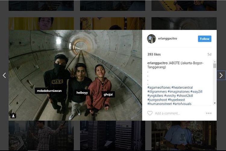 Tiga remaja berfoto secara ilegal di dalam terowongan proyek MRT Jakarta.