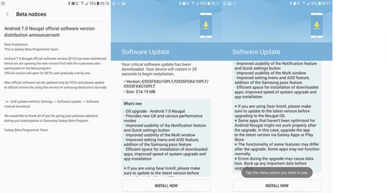 Pengumuman update Android 7.0 versi final di ponsel Galaxy S7 peserta program beta Samsung | SamMobile