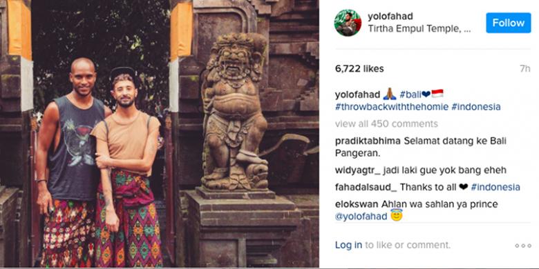 Pangeran Fahad lewat akun Instagram @yolofahad mengunggah foto throwback liburan di Bali.