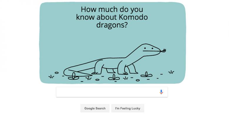Doodle Google hari Senin (6/3/2017) merayakan ulang tahun Taman Nasional Komodo.